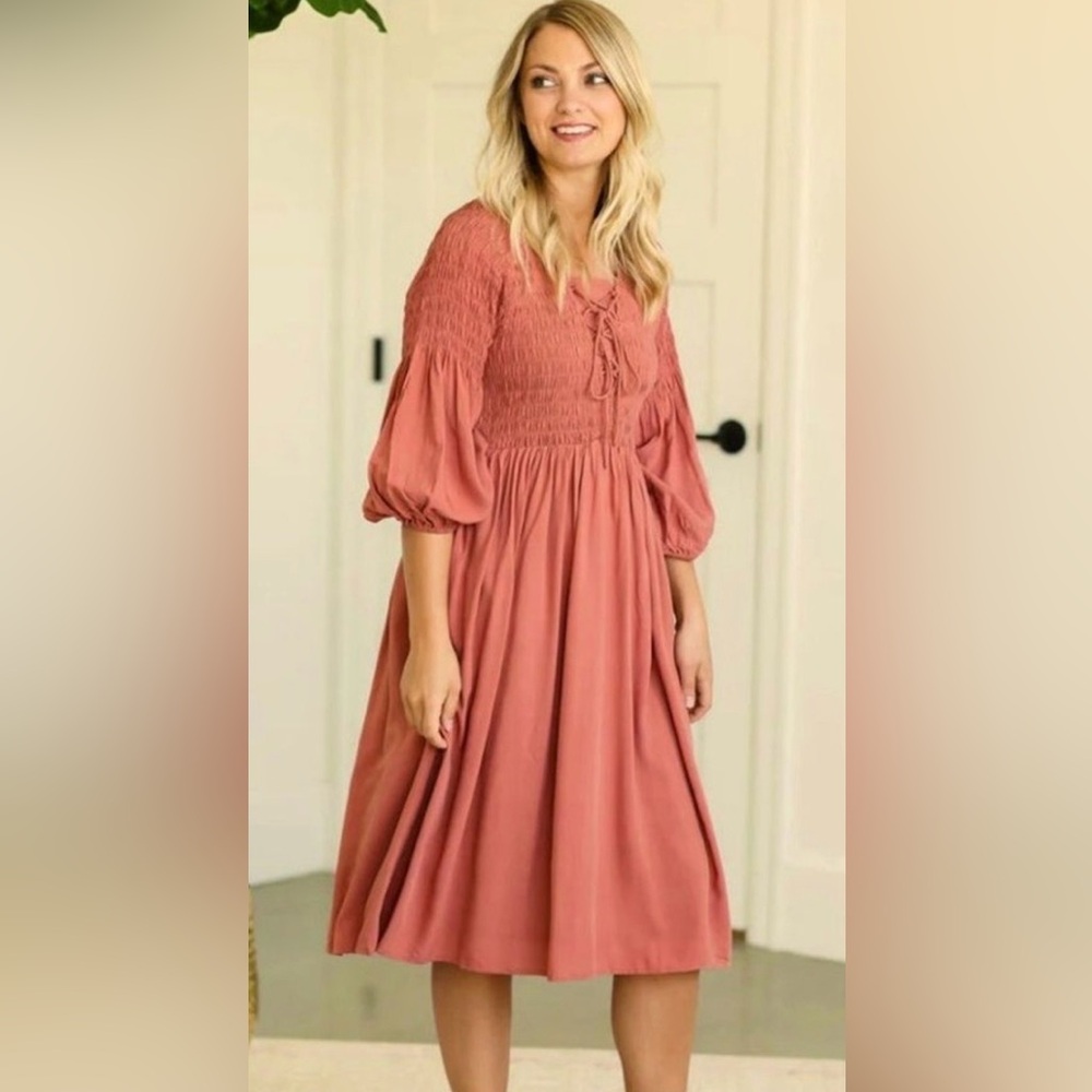 Roolee Terracotta Smocked Dress 100% Rayon size M